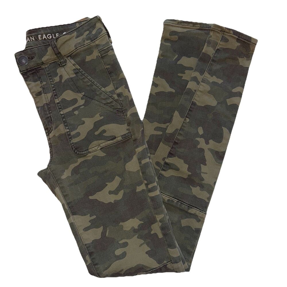 American Eagle Green Camo Print  X-Long Hi-Rise Jegging Women's Size 2